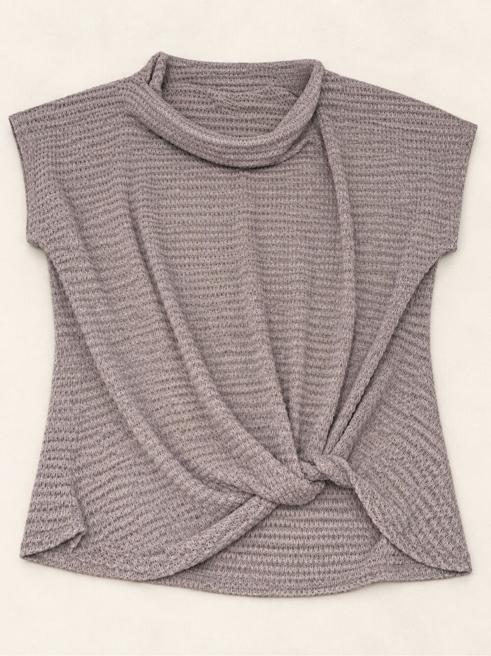 Gilli Women’s M Taupe Waffle Knit Twist Front Top Dolman Sleeve Cowl Neck